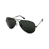 Black Classic Retro Unisex (Mens / Womens) Aviator Sunglasses With Black Frames / Lenses + Protective Case, Cleaning Cloth & Matching Cord