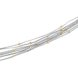 14K White Gold 7 Strand Mesh Chain With Yellow Gold Diamond Cut Beads - 7 1/2 inches