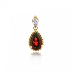 Genuine Garnet & Diamond Dangle Pendant in 10K Solid Yellow Gold