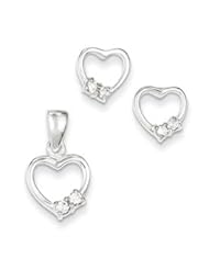 Genuine IceCarats Designer Jewelry Gift Sterling Silver Heart With Cz Earring & Pendant Set