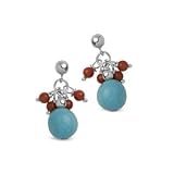 Red Coral & Blue Turquoise Earrings