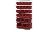 36 X 24 X 74 Chrome Wire Shelving With 20 24D Bins Red