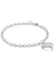 Sterling Silver Diamond Heart Tag Rolo Chain Childrens Bracelet (6")