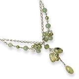 Sterling Silver Prehnite/Green Jade/Quartz/Cultured Green Pearl Necklace - 16 Inch