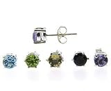 Sterling Silver 5mm Round Genuine Gemstone Studs 5 PAIRs Individually Boxed