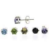 Sterling Silver 5mm Round Genuine Gemstone Studs 5 PAIRs Individually Boxed