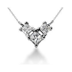 0.47CTW Classic Princess Diamond Three Stone Necklace in 14k White Gold