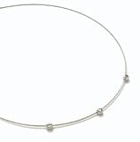 14K White Gold Wire Chain Necklace 16'', Enhanced with Bezel Set Diamonds.