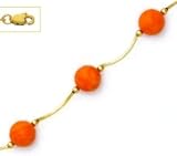 14k Yellow 7 mm Round Coral-Orange Crystal Pearl Necklace - Choice 16-inch