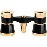 Adorama 3 x 25 Opera Glass Binocular with Red Reading Light, Black with Gold Trim