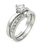Sterling Silver Engagement or Wedding Band Ring Set Boxed with a 6mm Brilliant Round 1.4ct White Clear CZ Cubic Zirconia Solitaire (Size 8)
