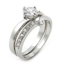 Sterling Silver Engagement or Wedding Band Ring Set Boxed with a 6mm Brilliant Round 1.4ct White Clear CZ Cubic Zirconia Solitaire