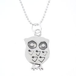 Cute Reversible (Double Sided) HOOTIE THE OWL Pendant in Sterling Silver on a 16