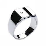 Men's Ring with Inlaid Black Onyx and 1 Round Cut Diamond by Hot Diamonds Sterling Silver