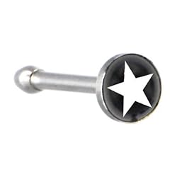 Surgical Steel Black and White Star Logo Nose Ring