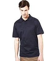 2" Longer Blue Harbour Pure Cotton Self Striped Polo Shirt