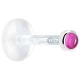 16 Gauge 5/16 Inches Solid 14KT White Gold 2mm Genuine Pink Tourmaline Bioplast Tragus Earring Stud
