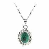  : STERLING SILVER TWISTED SILVER BORDER GENUINE AZURITE STONE OVAL PENDANT
