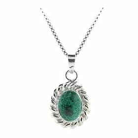 Sterling Silver Twisted Silver Border Genuine Azurite Stone Oval Pendant by 