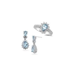 0.84 Ct Diamond and 2.50 Cts Aquamarine Set in 14K White Gold by
