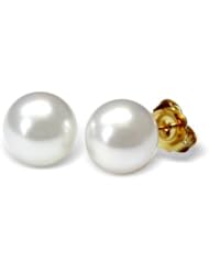 11mm natural color white Australian south sea cultured pearl earring studs set in 18k yellow gold