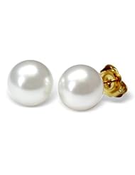 12mm natural color white Australian south sea cultured pearl earring studs set in 18k yellow gold