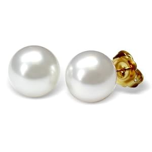 9mm natural color white Australian south sea cultured pearl earring studs set... by
