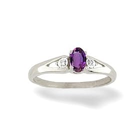 14K White Gold Genuine Oval Amethyst and Diamond Ring by Jewels For Me