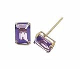 14K Yellow Gold Emerald Cut Amethyst Stud Earrings