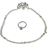 Silver Jewelry Set Pair of Ankle Bracelet and Toe Ring Indian Foot Jewelry 19 gms.9.75 inches (sanklt025)