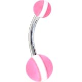 Pink WHITE STRIPED Belly Button Ring