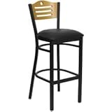 HERCULES Slat Back Black Metal Bar Stool with Black Vinyl Seat and Natural  ....