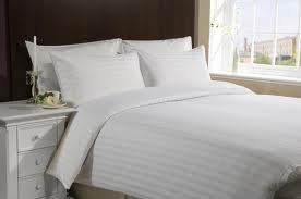 5*Hotel Luxury 100% Cotton Satin Stripe Double Duvet Set in Cream