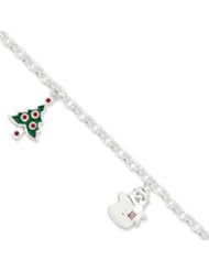 7.5" Sterling Silver Snowman Tree Lobster Bracelet