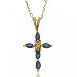 Yellow Gold Cross Pendant Necklace Marquise Sapphires