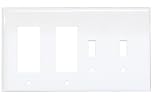 Combination Switch & Outlet Plates: 4-Gang Wall Plate (2 Decora Style/2 Toggle) White