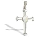 14K White Gold Genuine Oval Opal and Diamond Cross Pendant