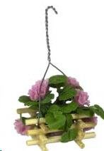 Dollhouse Miniature Artisan Hanging pot with Pink Geraniums