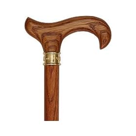 Genuine Oak Wood Derby Walking Cane With Oak Shaft And Brass Embossed Collar