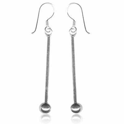 Extra Long Dangling Sleek Bar Bead Sterling Silver Earrings