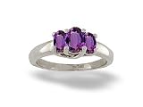 14K White Gold Genuine Oval Amethyst 3-Stone Ring