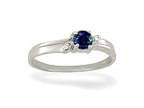 14K White Gold Genuine Round Sapphire and Diamond Ring