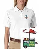 Women's polo shirt with embroidered image of: hotdog stand