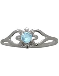 10 Karat White Gold Genuine Blue Topaz Flower Solitaire Baby Ring