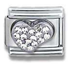 April Sterling Silver Diamond CZ Heart Birthstone Heart Italian Charm Bracelet Link