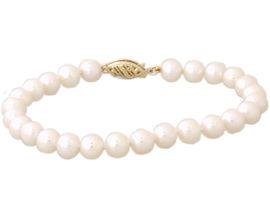 6 - 6.5mm Cultured Round Pearl Bracelet 14K Yellow Gold
