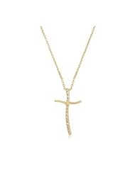 Golden Cross CZ Pendant On Link Chain Necklace