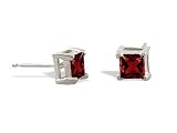 14K White Gold Genuine Square Garnet Stud Earrings