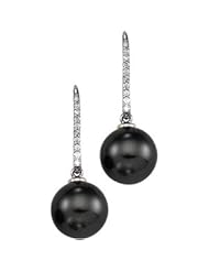 Pair 10.00 Mm Near Round/ 1/8C 14K White Gold Tahitian Pearl And Diamond Earring