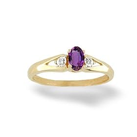 14K Yellow Gold Genuine Oval Amethyst and Diamond Ring by Jewels For Me